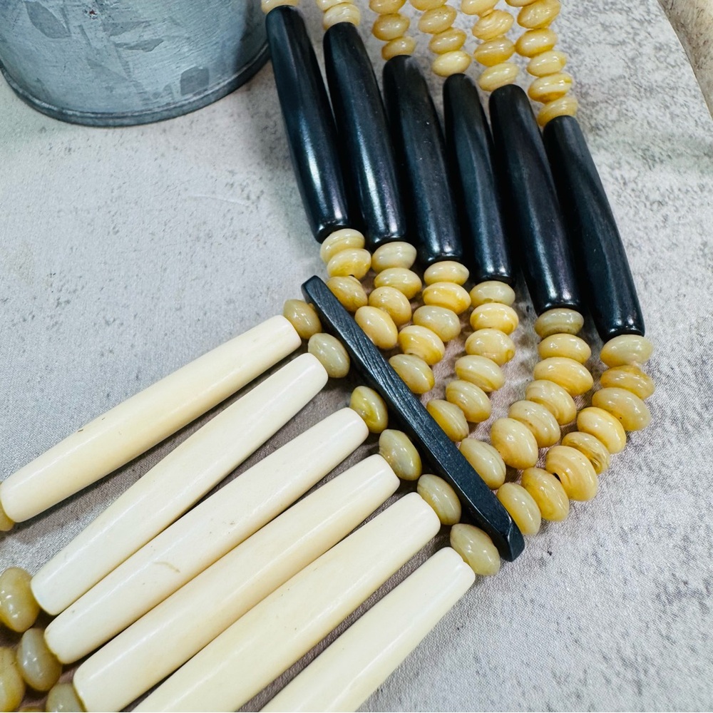 Vintage Artisan Handmade Bone, Glass and Horn Tribal Necklace 18-20 in. - Picture 11 of 15